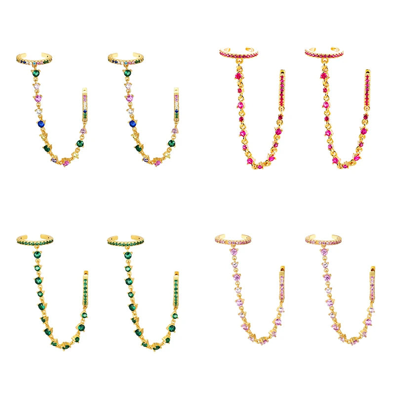 Gold Plated CZ Fashion Hoop Earrings Set Zircon Dangle Earrings - Party Wedding or Everyday Jewelry