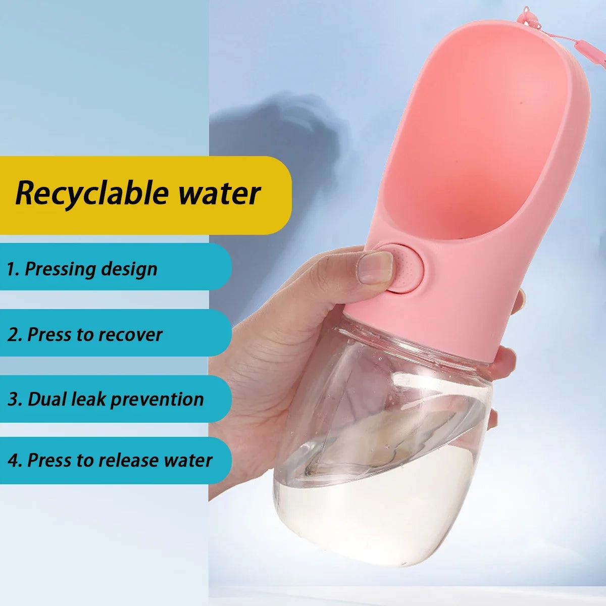 350ml 450ml Portable drinking water bottle for pets dogs and cats, food grade materials, detachable perfect for outdoor with lanyard carrying loop 350ml 450ml sizes