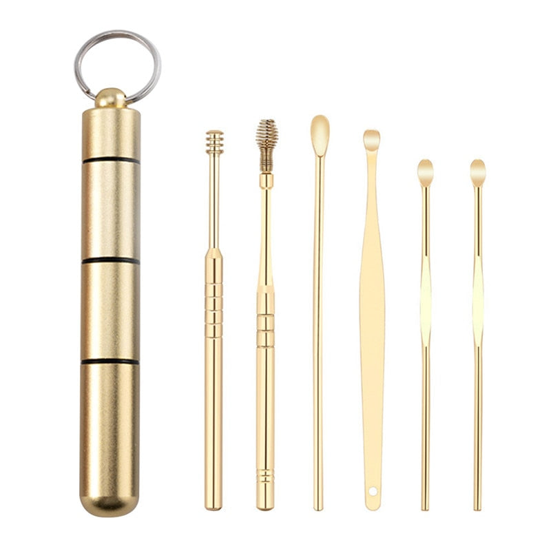 6Pcs/set Ear Wax Pickers Stainless Steel Spiral Earpick Wax Remover Curette Ear Pick Cleaner Ear Spoon Care Ear Cleaning Tools