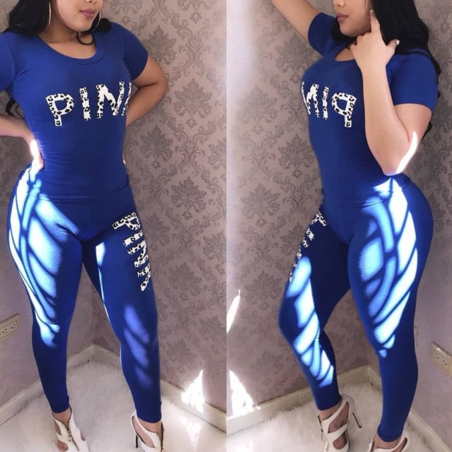 PINK Sweat Suits Short Sleeve Tee Shirt AVAILABLE IN PLUS SIZE