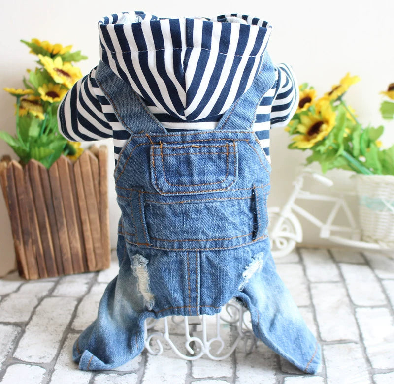 Pet Clothes Teddy Bichon Dog Four Feet Denim Jumpsuit