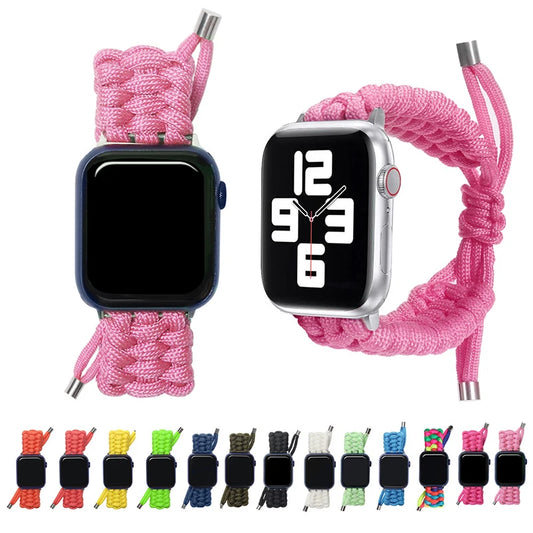 Nylon Woven Paracord Survival Strap For Apple Watch Band SE/7/6/5/4 - 45mm/ 40mm/ 44mm/ 38mm/ 42mm/ 41mm Sport Bracelet Band