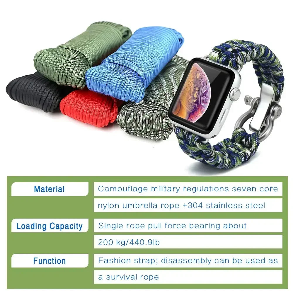 Survival Outdoor Braided Band for Apple Watch 49MM 45mm 44mm 42mm 41mm 40mm 38mm Strap for 7 6 5 4 8 9 SE Nylon Bracelet