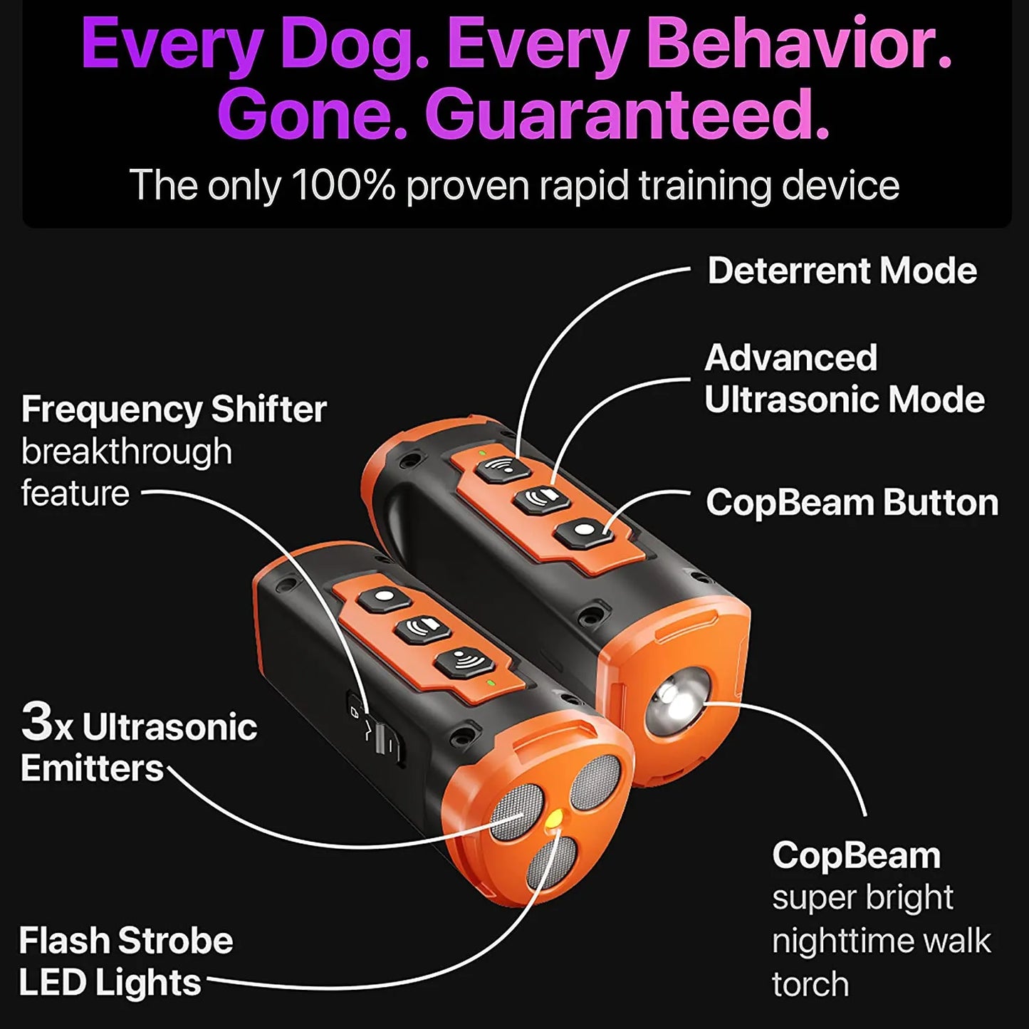 New Release Ultrasonic Dog Training Device 100% PAINLESS Rechargeable Anti Dog Bark Deterrent Device With LED Flashlight