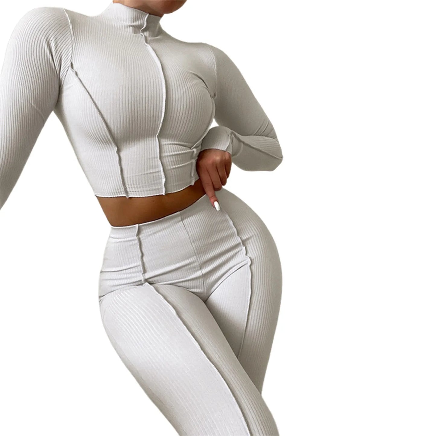 Contrast Stitch Backless Bodycon Loungewear Two Piece Set Outfits White Slimming Bodycon Womens Clothes