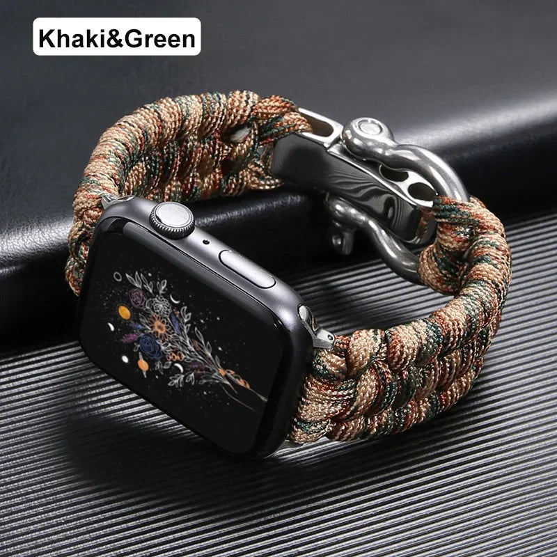 Survival Outdoor Braided Band for Apple Watch 49MM 45mm 44mm 42mm 41mm 40mm 38mm Strap for 7 6 5 4 8 9 SE Nylon Bracelet