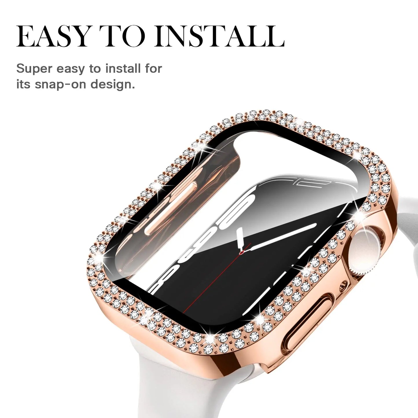 Glass+Diamond Cover For Apple watch case 40mm 44mm 41mm 45mm 38mm 42mm Bling Bumper Protector iWatch series 9 3 5 6 7 8 se case