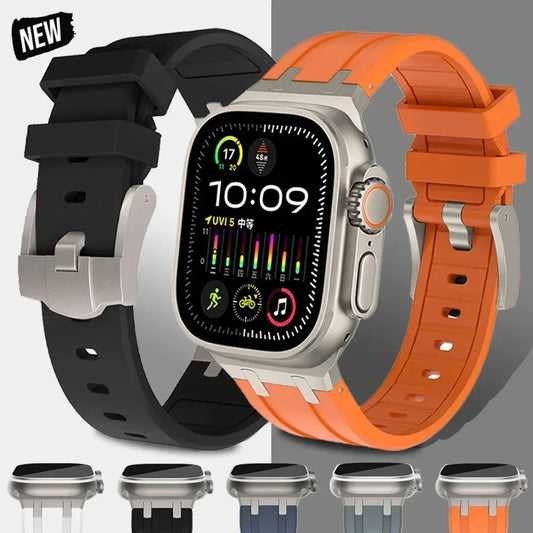 Titanium Color Silicone Band For Apple Watch Ultra 2 49mm Series 9 45mm Strap For iWatch 8 7 6 5 SE 4 44mm 42mm