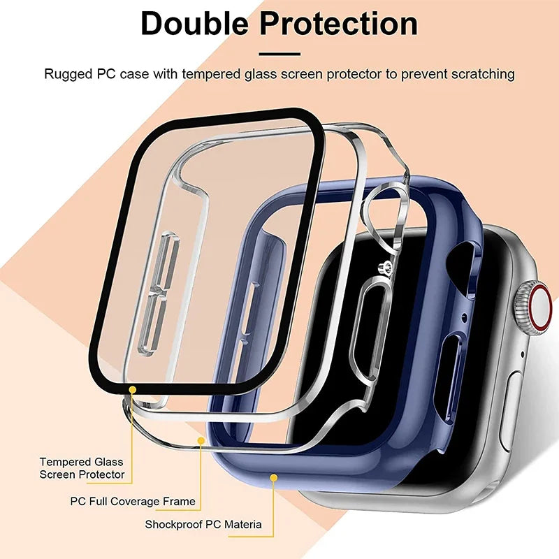 Bumper Cover Case with Tempered Glass For Apple Watch serie 9 4 5 6 SE 7 8 - 45mm 41mm 44mm 40mm 42mm