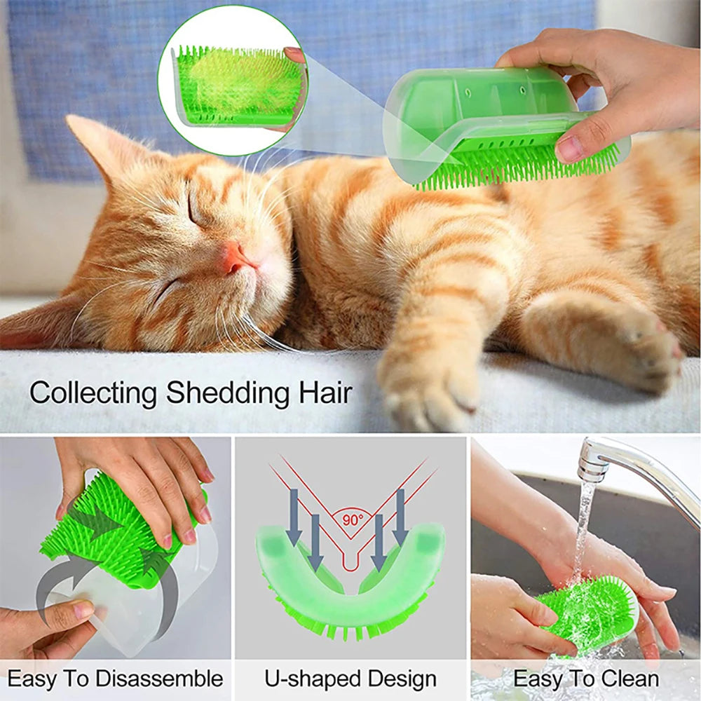 Mounted Cat Scratcher Massage Post - Cat Scratching Post - Pets Brush Remove Hair Comb Grooming for Dogs Cats - Space Saving Easy Installation No Nailing Required