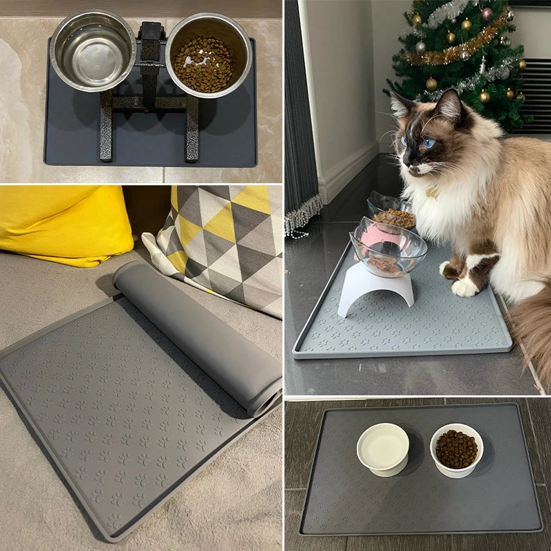 Waterproof Pet Food Placemat for Food and Water bowl - Feed Mat - Cat Dog - Non-Slip Silicone Mat - Pet Bowl Pad Feeder Mats