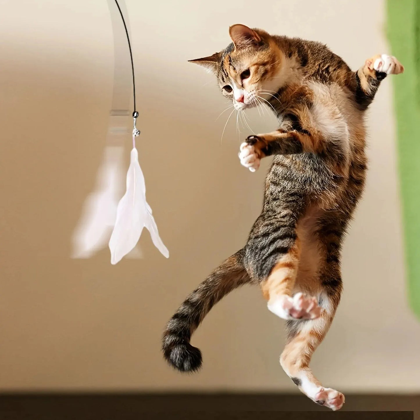 Cat Toy Teaser Stick With Bell Feather, Long Rod with Suction Cup