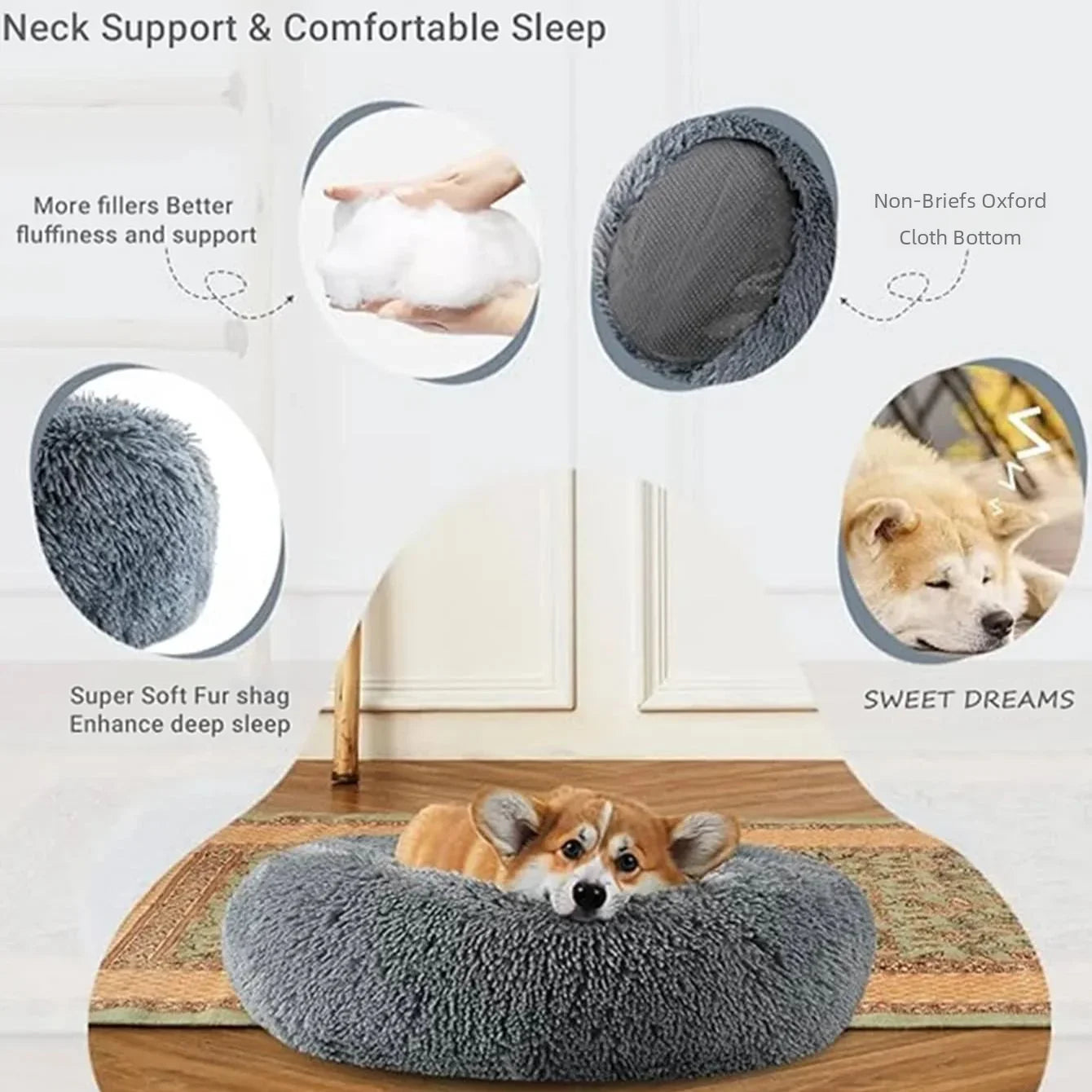 40-90cm Round Pet Bed for Small and Large Pets Dog or Cat Bed Super Soft Plush Great Winter Warm Sleeping