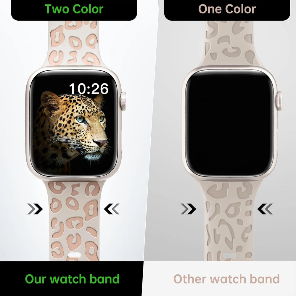 Engraved Leopard Print Strap For Apple Watch Band 45mm 44mm 42mm 41mm 40mm 49mm 44 mm Silicone Correa Bracelet Series 8 9 7 SE 6 5 4 3 Ultra 2