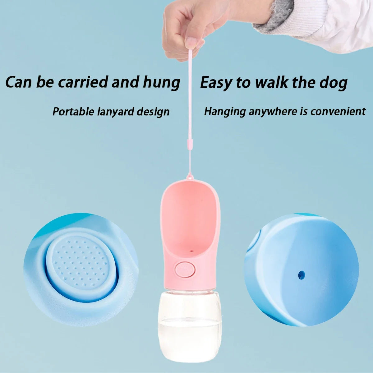 350ml 450ml Portable drinking water bottle for pets dogs and cats, food grade materials, detachable perfect for outdoor with lanyard carrying loop 350ml 450ml sizes