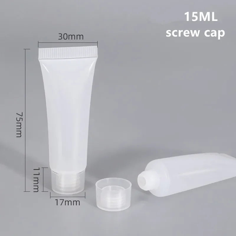 10Pcs Empty Refillable Plastic Squeeze Tubes Transparent Cosmetic Containers Soft Tube Travel Bottle with Flip Lid & Screw Cover 5ml 10ml 20ml 30ml 50ml 100ml