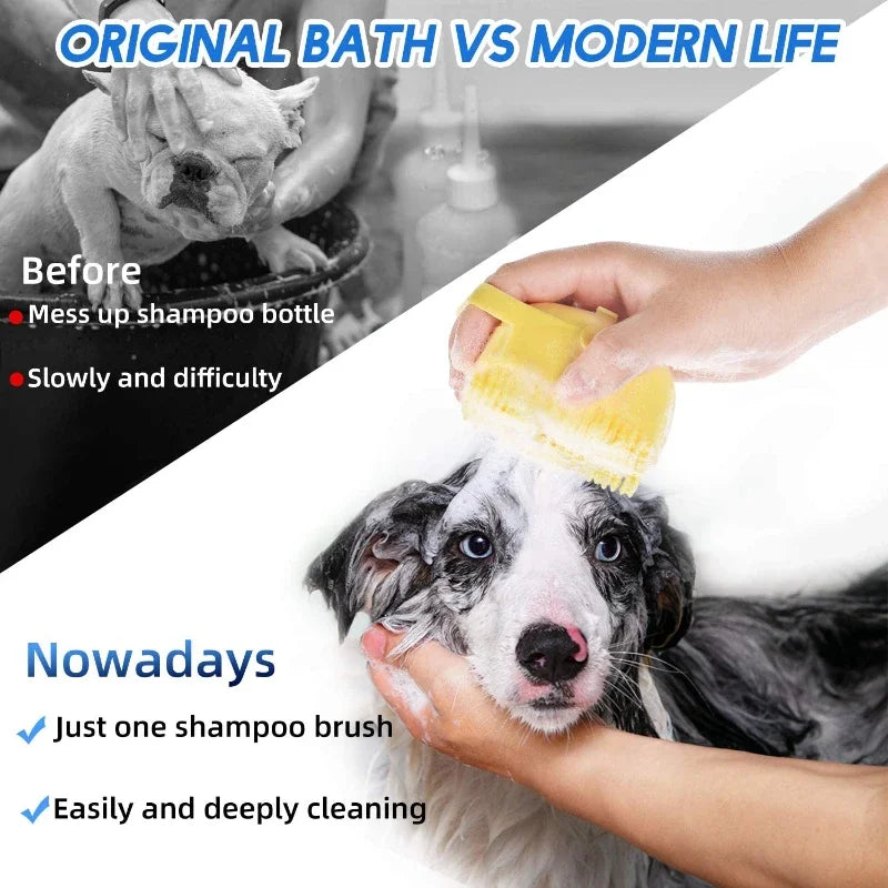 Pet Dog Shampoo Brush 2.7oz 80ml Cat Massage Comb Grooming Scrubber for Bathing - Soft Silicone Rubber - Fills up to 60ml of shampoo - with Handle