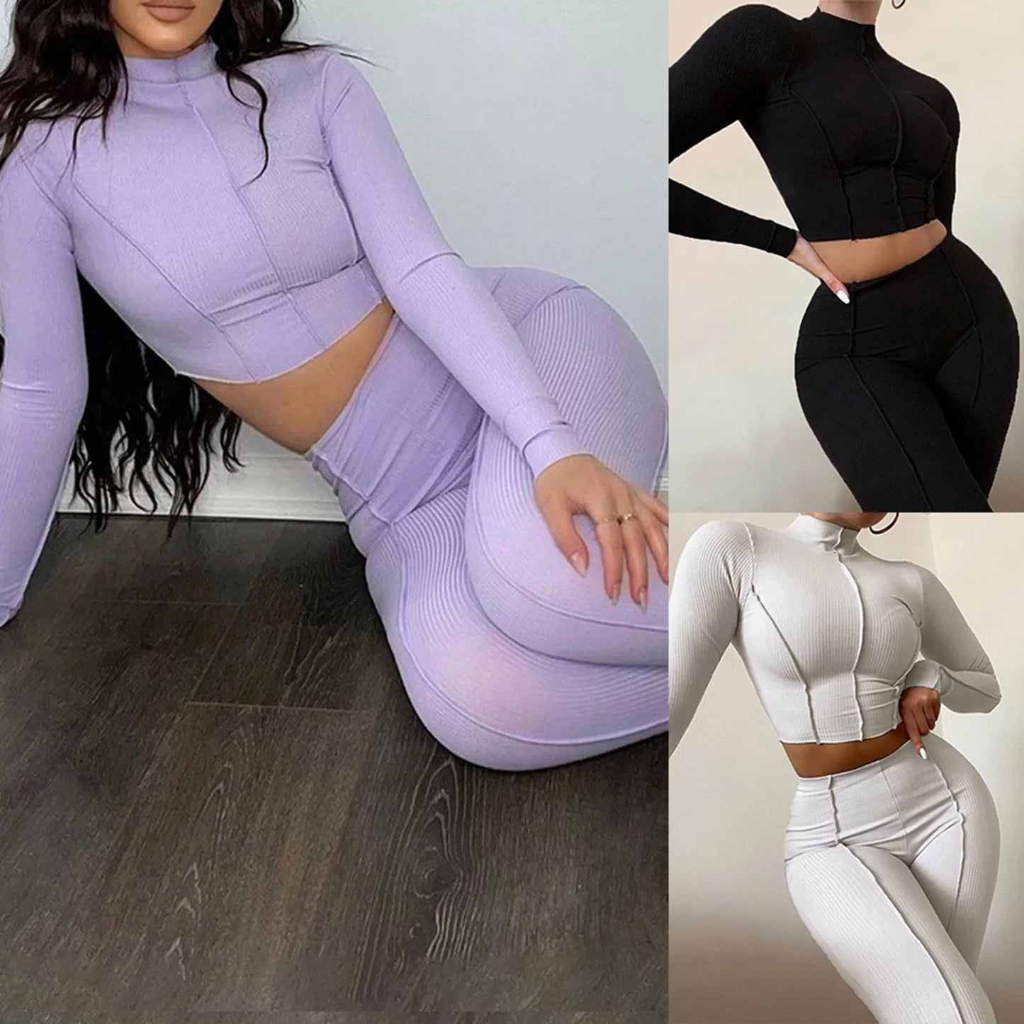 Contrast Stitch Backless Bodycon Loungewear Two Piece Set Outfits White Slimming Bodycon Womens Clothes