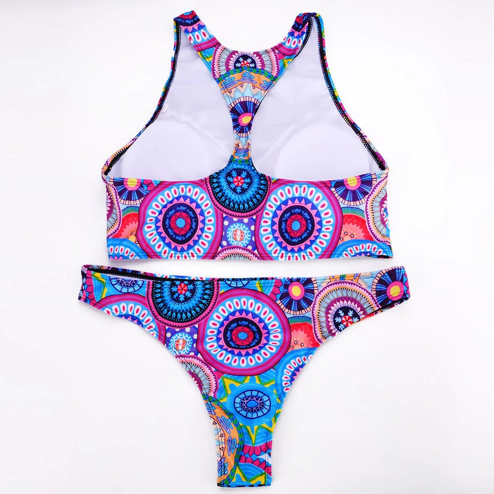 Multi Color Halter Top Bikini Set Bathing Suit