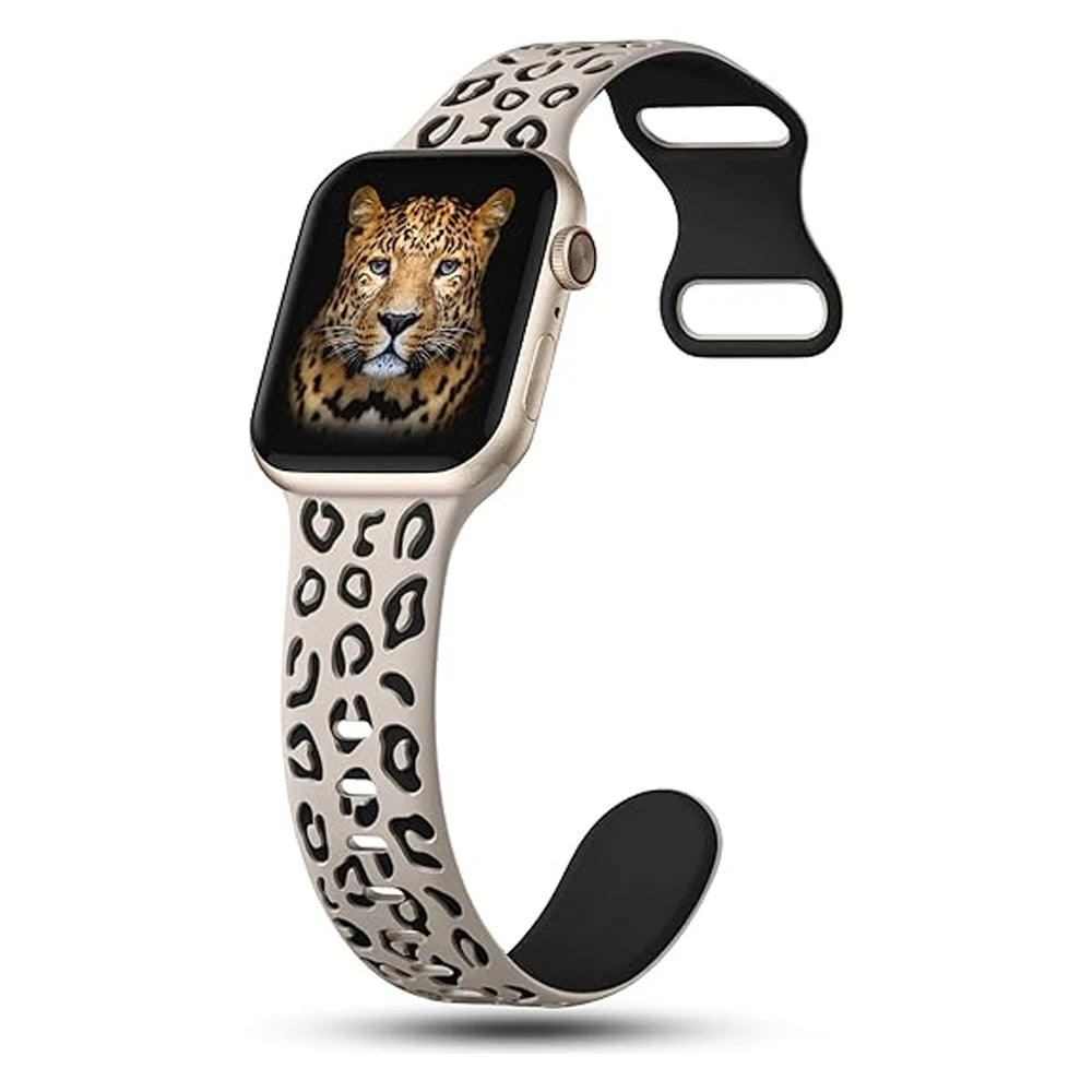 Engraved Leopard Print Strap For Apple Watch Band 45mm 44mm 42mm 41mm 40mm 49mm 44 mm Silicone Correa Bracelet Series 8 9 7 SE 6 5 4 3 Ultra 2