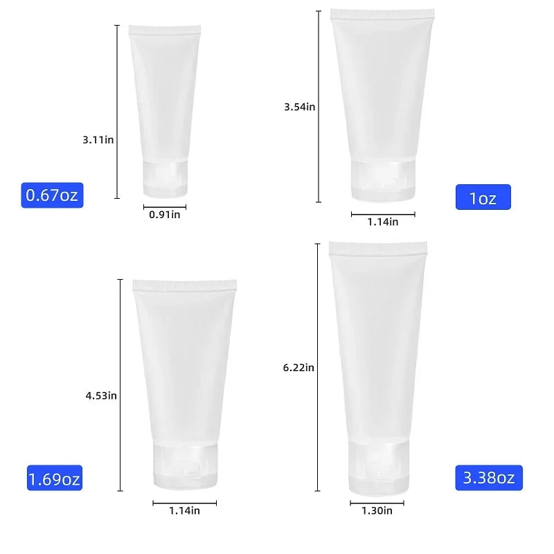 10Pcs Empty Refillable Plastic Squeeze Tubes Transparent Cosmetic Containers Soft Tube Travel Bottle with Flip Lid & Screw Cover 5ml 10ml 20ml 30ml 50ml 100ml