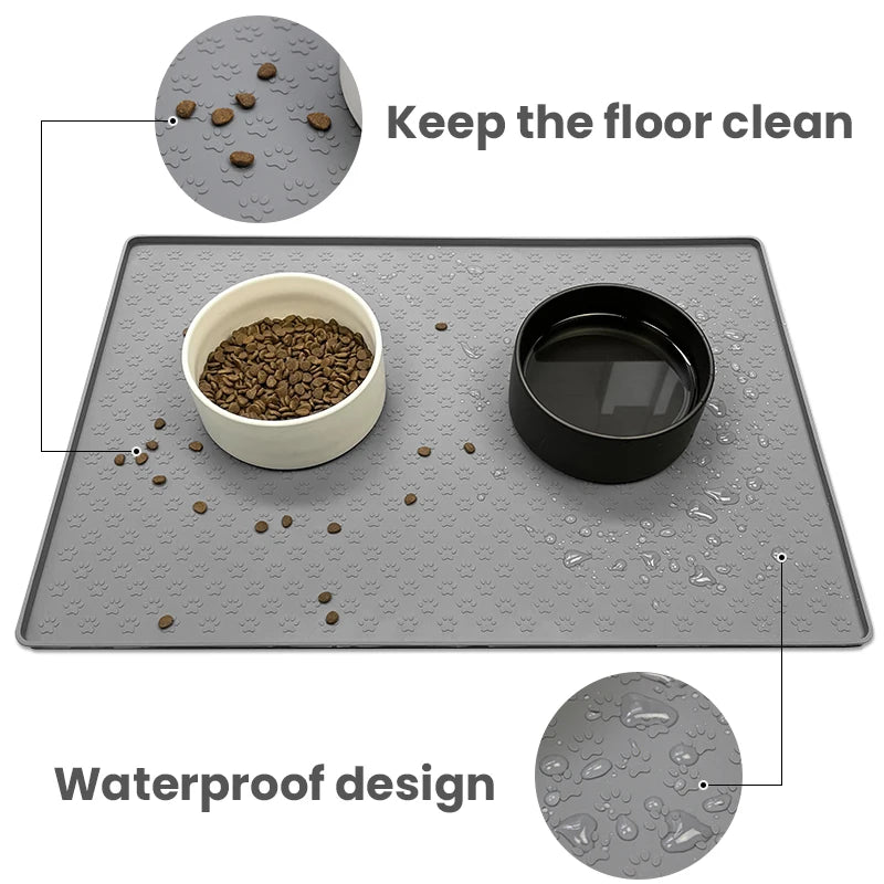 Waterproof Pet Food Placemat for Food and Water bowl - Feed Mat - Cat Dog - Non-Slip Silicone Mat - Pet Bowl Pad Feeder Mats