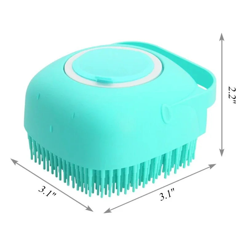 Pet Dog Shampoo Brush 2.7oz 80ml Cat Massage Comb Grooming Scrubber for Bathing - Soft Silicone Rubber - Fills up to 60ml of shampoo - with Handle