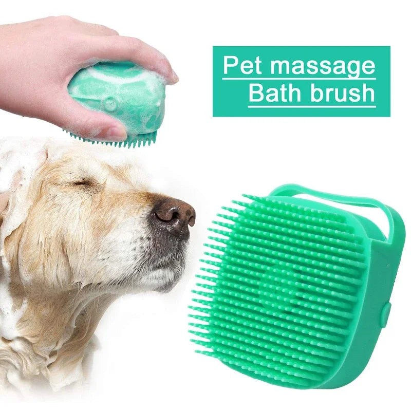 Pet Dog Shampoo Brush 2.7oz 80ml Cat Massage Comb Grooming Scrubber for Bathing - Soft Silicone Rubber - Fills up to 60ml of shampoo - with Handle