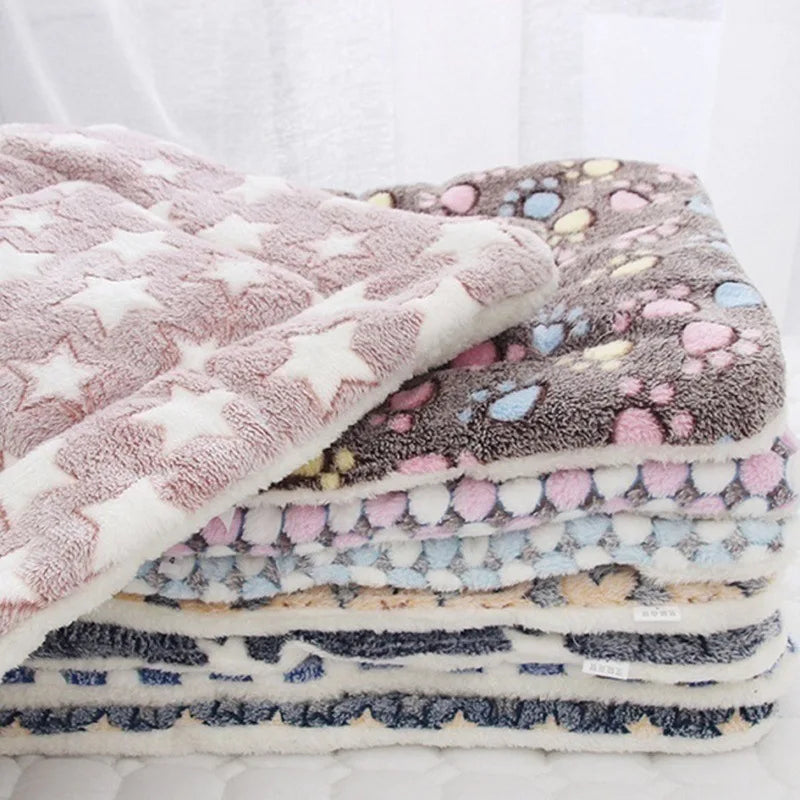 Pet Bed and Blanket Sleeping Mat Dog Bed Cat Bed Soft Hair Thickened Blanket Pad Fleece Home Washable Warm Pattern Blanket Pet Supplies