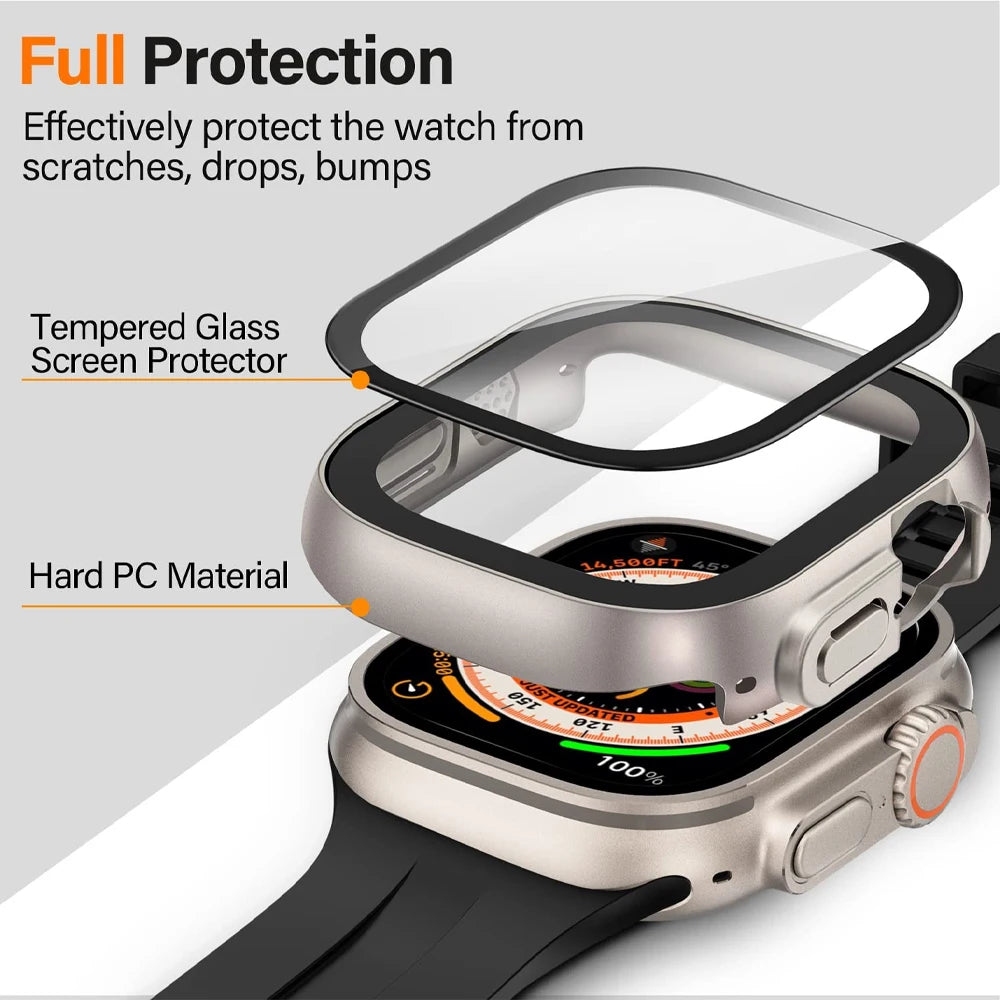 Shockproof Cover Bumper Case For Apple Watch Ultra Case 49mm Accessories PC Shockproof Bumper+Tempered Glass Screen Protector iwatch Series Ultra 2