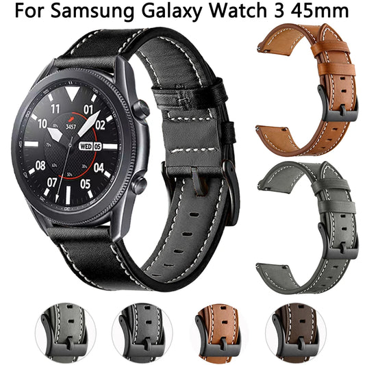 22mm Leather Strap Band For Samsung Galaxy Watch 3 45mm 46mm Gear S3 Frontier Classic Sports Smart Watch Wristband Bracelet Belt