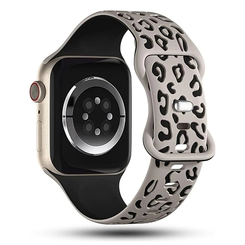 Engraved Leopard Print Strap For Apple Watch Band 45mm 44mm 42mm 41mm 40mm 49mm 44 mm Silicone Correa Bracelet Series 8 9 7 SE 6 5 4 3 Ultra 2