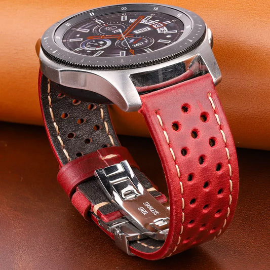 Genuine Leather Watch Band for Samsung Galaxy Watch 3 4 Cowhide Vintage Watchband Deployment Clasp 20mm 22mm 24mm *COMES WITH A FREE GIFT