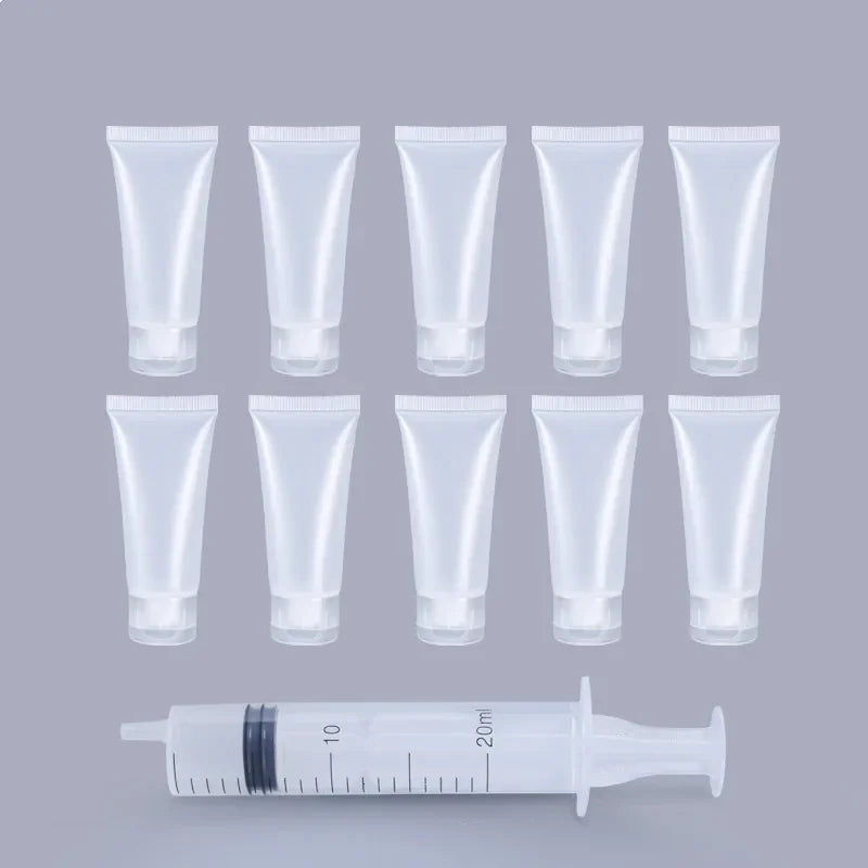 10Pcs Empty Refillable Plastic Squeeze Tubes Transparent Cosmetic Containers Soft Tube Travel Bottle with Flip Lid & Screw Cover 5ml 10ml 20ml 30ml 50ml 100ml