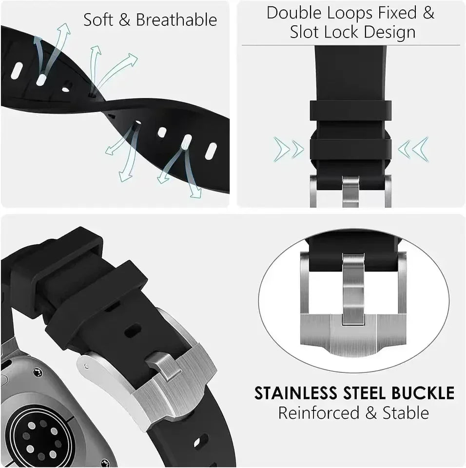 Titanium Color Silicone Band For Apple Watch Ultra 2 49mm Series 9 45mm Strap For iWatch 8 7 6 5 SE 4 44mm 42mm