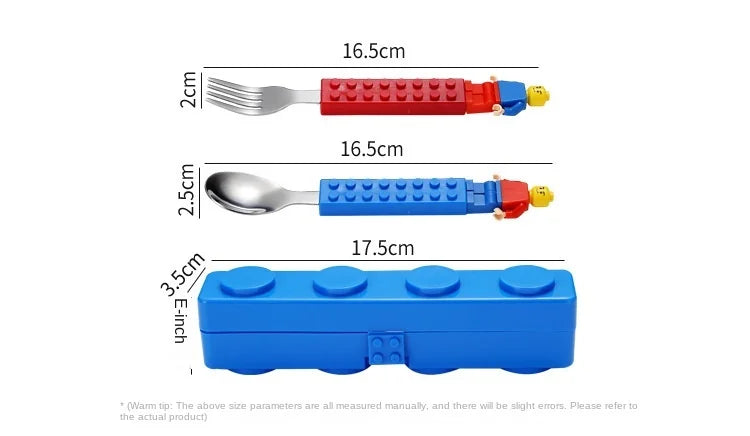 Kids Fork and Spoon Travel Set Building Block Lego Toy Portable Tableware with Storage Box 304 Stainless