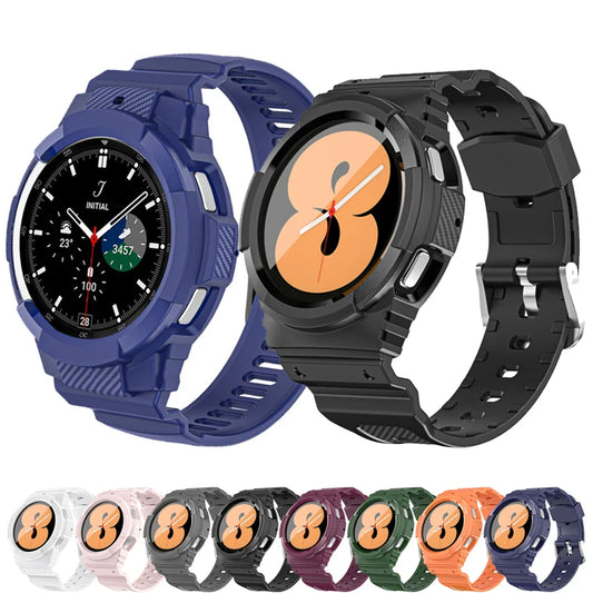 Rugged Shock Proof Case + Band for Samsung Galaxy Watch 4 44mm 40mm TPU Rugged Case+bracelet correa Galaxy Watch 4 Classic 46mm/42mm strap