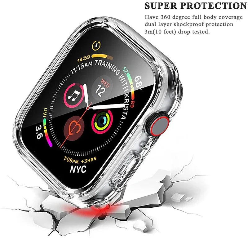 Bumper Cover Case with Tempered Glass For Apple Watch serie 9 4 5 6 SE 7 8 - 45mm 41mm 44mm 40mm 42mm