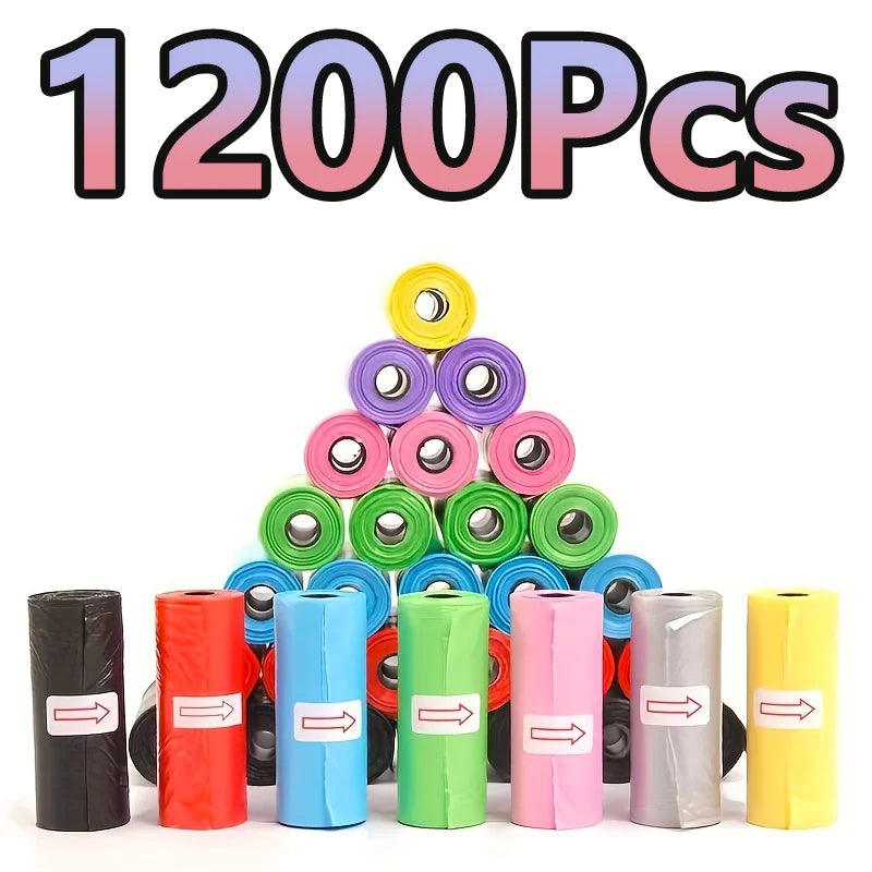 Up to 1200pcs Leak-Proof Poop Bags - Random Color Cartoon Paw Graphic Pet Waste Disposal Bags Dog Waste Bags Pet Essential Supplies