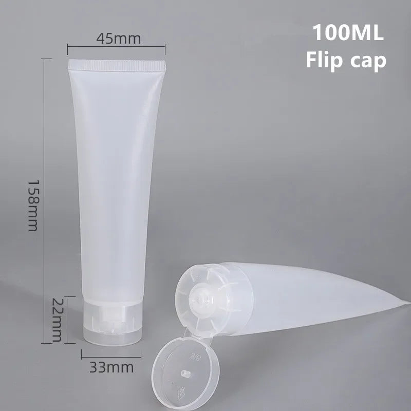 10Pcs Empty Refillable Plastic Squeeze Tubes Transparent Cosmetic Containers Soft Tube Travel Bottle with Flip Lid & Screw Cover 5ml 10ml 20ml 30ml 50ml 100ml