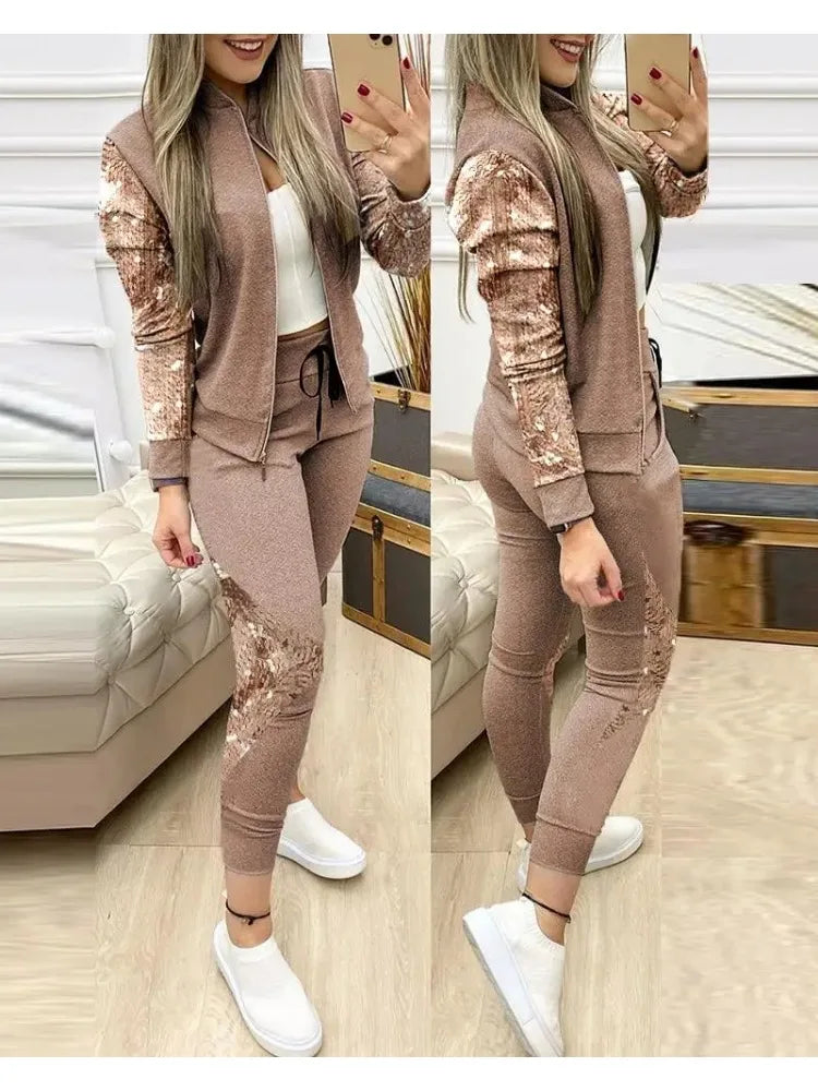 2 Piece Set Woman Trouser Suits - Jacket and Pants Tracksuit - Sportswear Casual Jogging Suit Plus Size Available