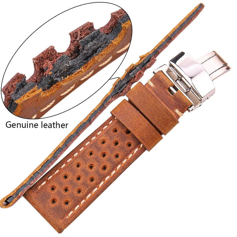 Genuine Leather Watch Band for Samsung Galaxy Watch 3 4 Cowhide Vintage Watchband Deployment Clasp 20mm 22mm 24mm *COMES WITH A FREE GIFT