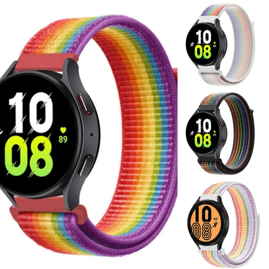 Rainbow Nylon Loop Band For Samsung Galaxy Watch 6 5 Pro/4/classic/gear s3 frontier/active Sport Bracelet Huawei watch gt2 3 22mm 20mm Strap