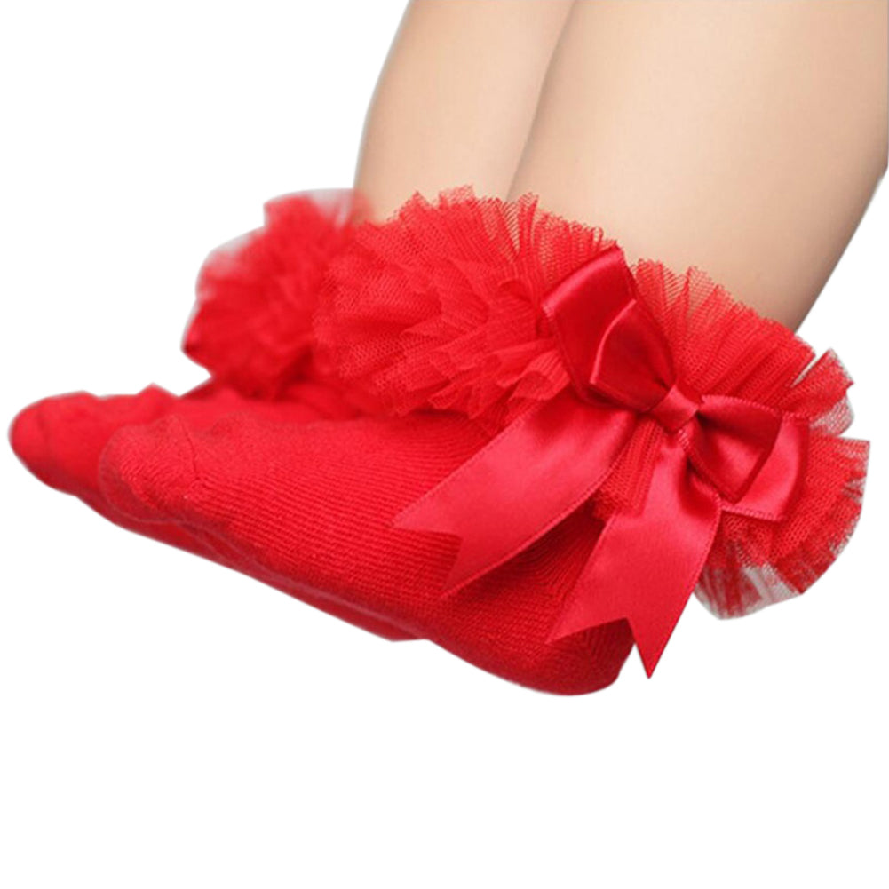 Toddler Socks Lace Poof Bows Cotton Breathable Casual Soft Sock