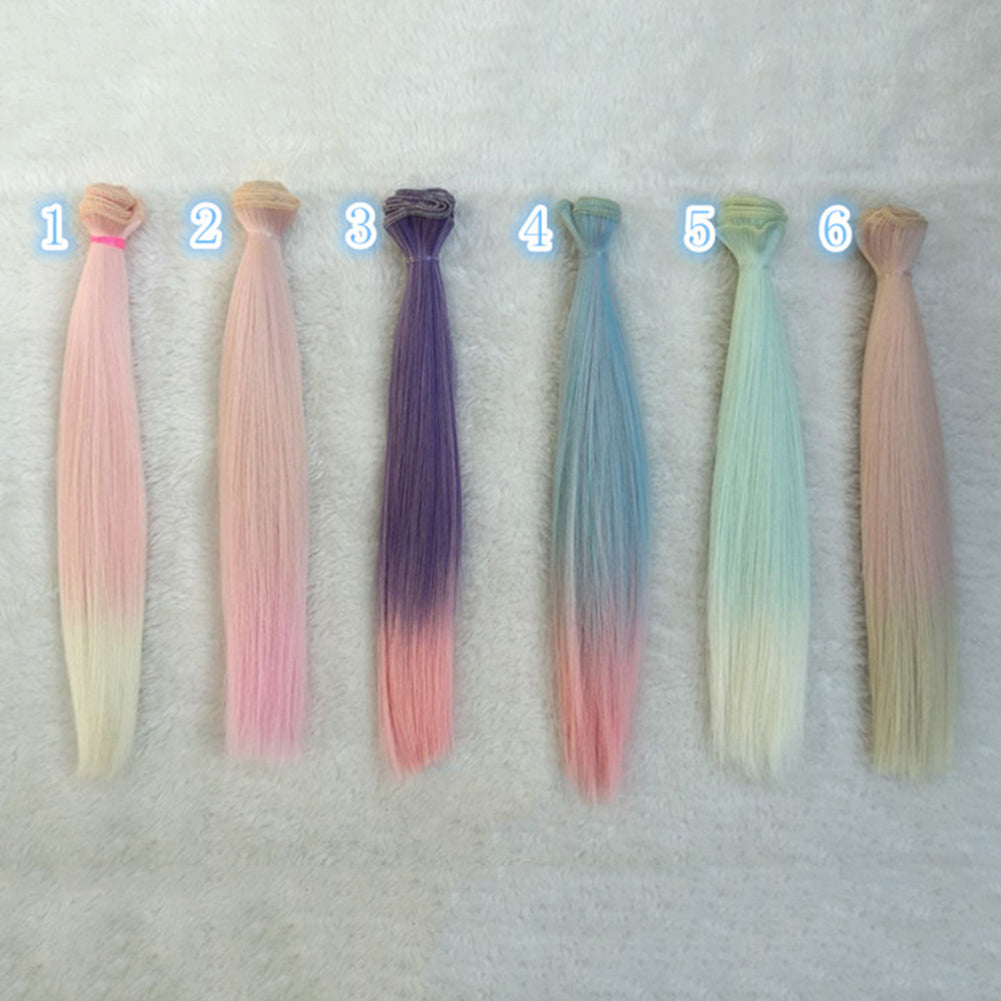 Gradient Long Straight Wig Synthetic Hair Extension Accessory for DIY BJD Doll