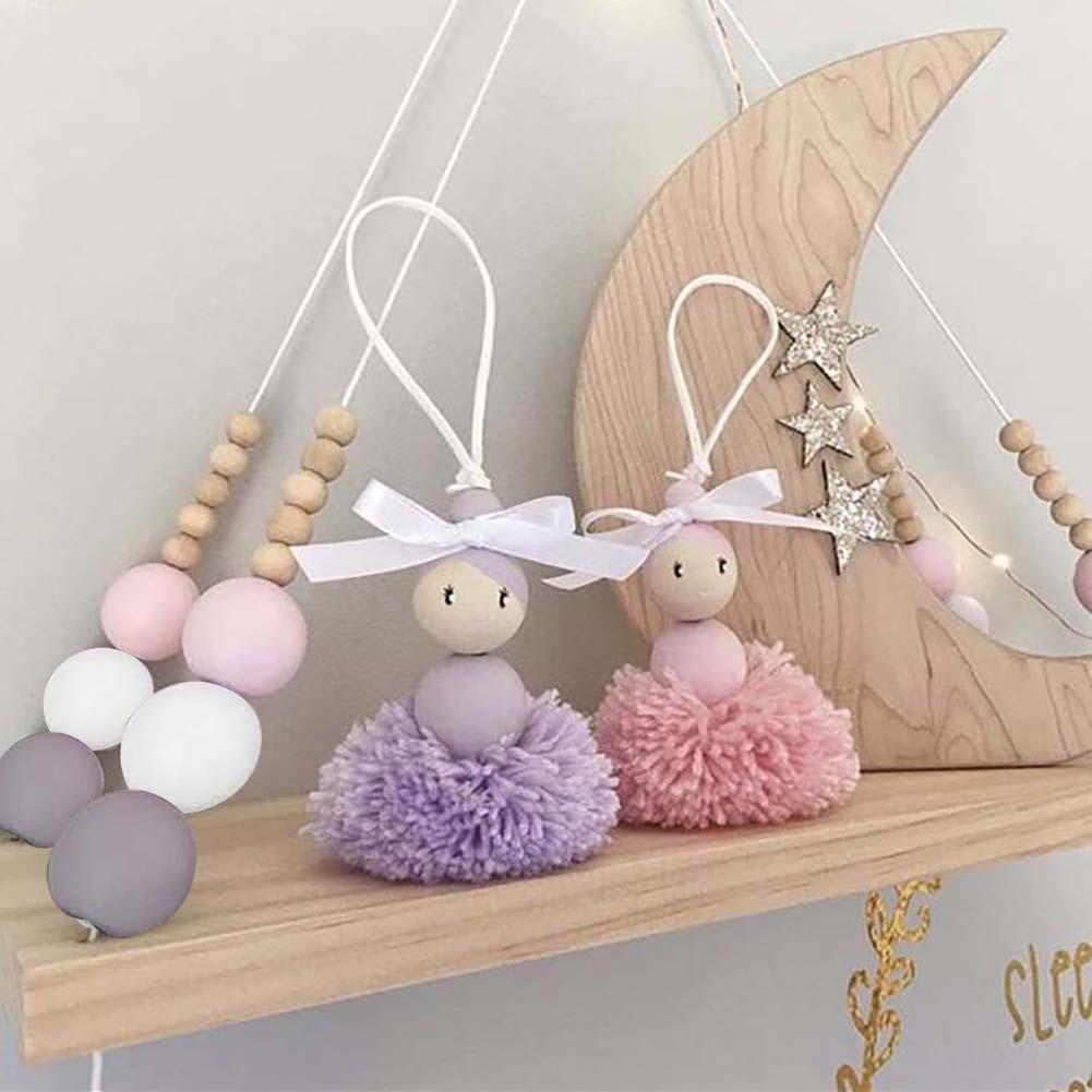 Nordic Wood Beads Board Hanging Storage Shelf Kids Room Nursery Home Wall Decor