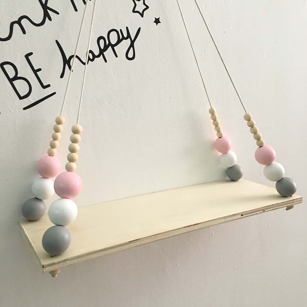 Nordic Wood Beads Board Hanging Storage Shelf Kids Room Nursery Home Wall Decor