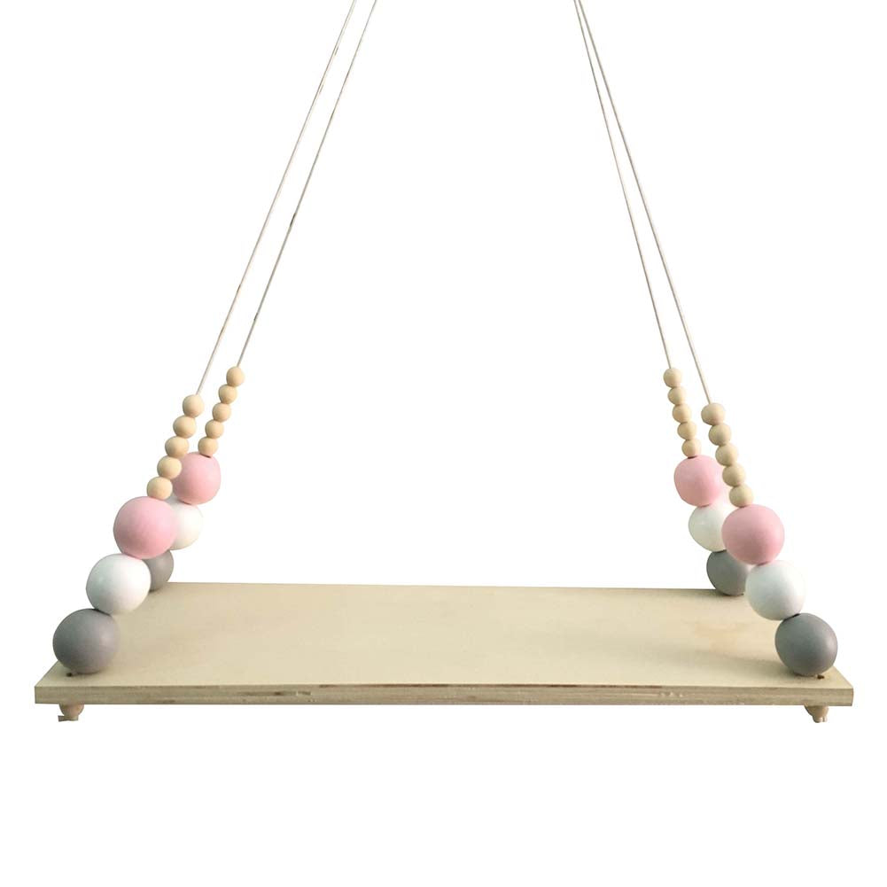 Nordic Wood Beads Board Hanging Storage Shelf Kids Room Nursery Home Wall Decor