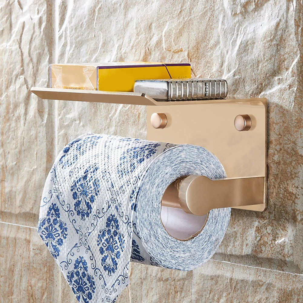 Wall Mounted Bathroom Toilet Roll Paper Holder Tissue Racks with Storage Shelf