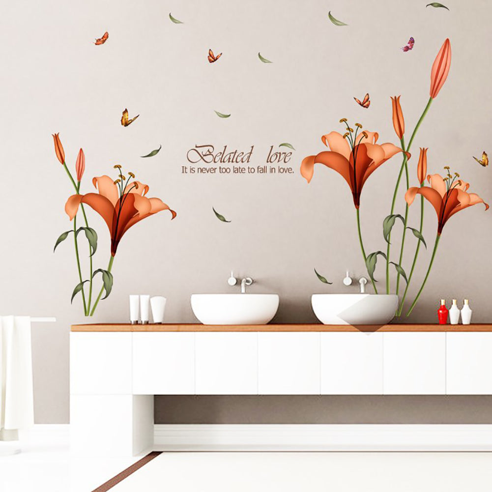 Fashion Flower Butterfly DIY Wall Sticker Bedroom Living Room Home Decoration